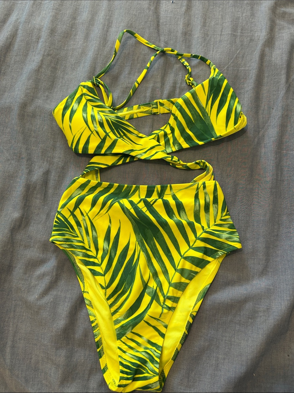 aerie Yellow and Green Tropical High-Waist One-Piece